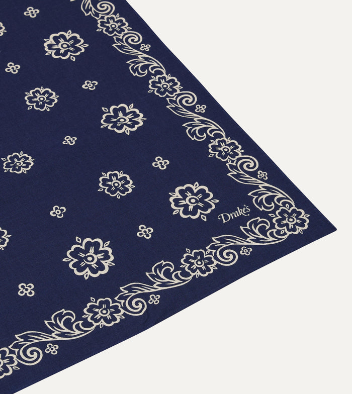 Indigo Flower Print Cotton Bandana