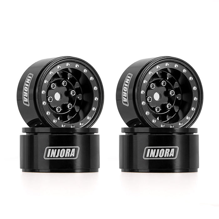 INJORA 1.0" Negative Offset 2.85mm Beadlock Aluminum Wheel Rims for 1/24 RC Crawlers (4) (W1009) - YQW-1009BK