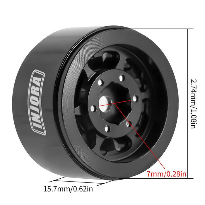 INJORA 1.0" Negative Offset 2.85mm Beadlock Aluminum Wheel Rims for 1/24 RC Crawlers (4) (W1009) - YQW-1009BK