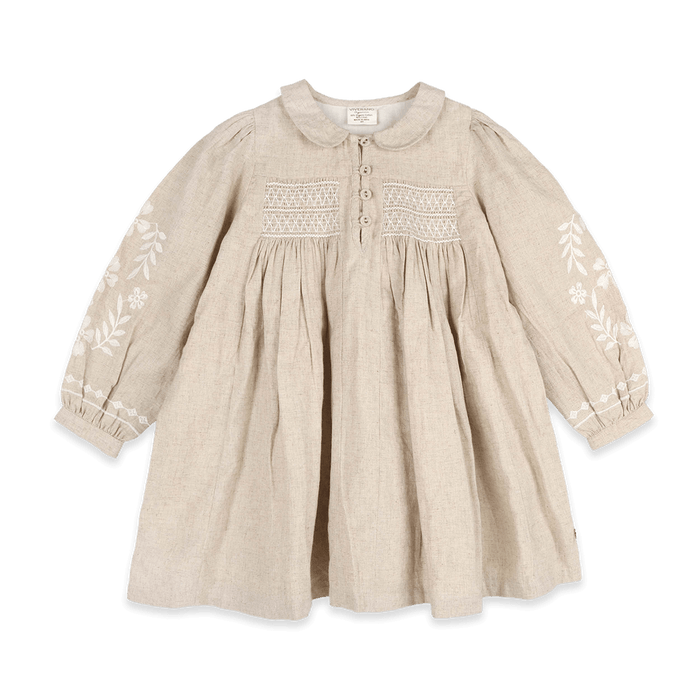 Isabel Floral Embroidered Girl Dress (Organic Linen Blend) - Front
