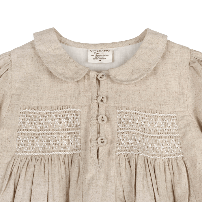Isabel Floral Embroidered Girl Dress (Organic Linen Blend) - Detail