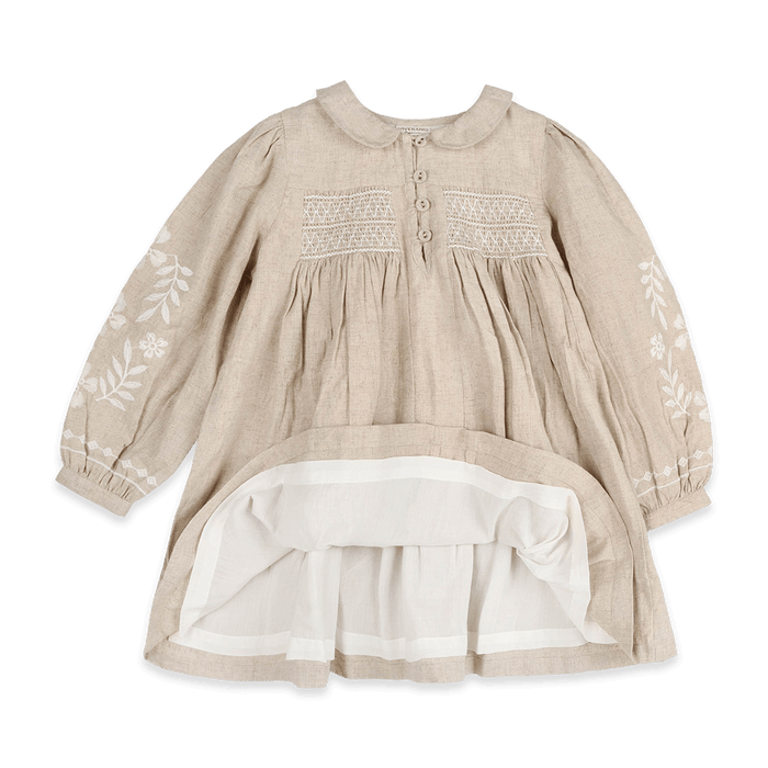Isabel Floral Embroidered Girl Dress (Organic Linen Blend) - Voile Lining