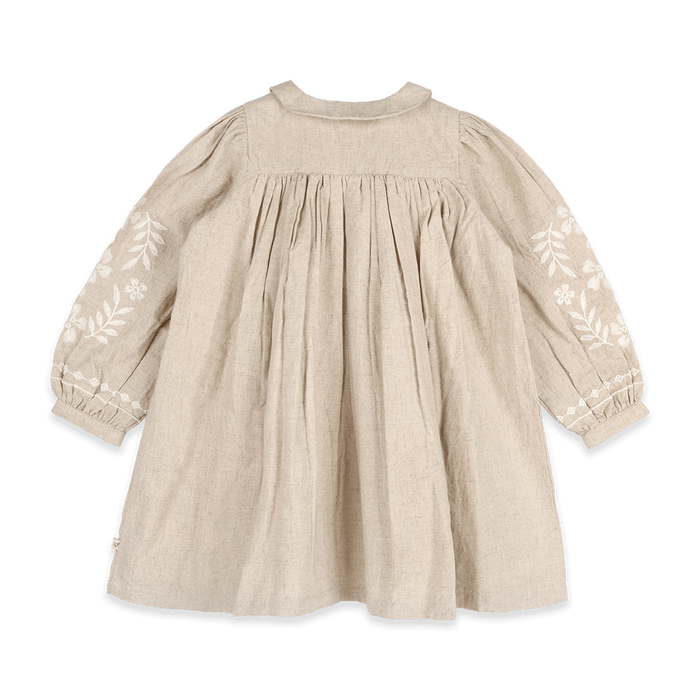 Isabel Floral Embroidered Girl Dress (Organic Linen Blend) - Back