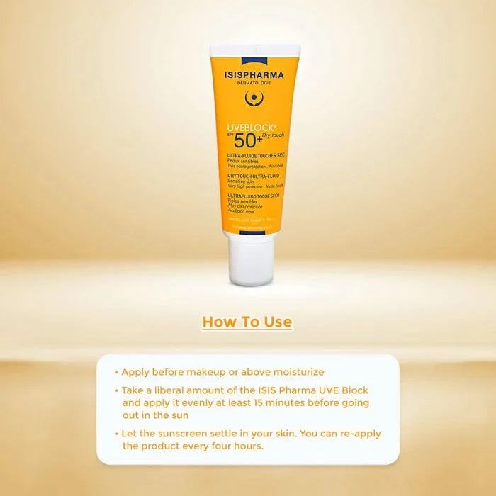 ISISPHARMA sunscreen tube with application instructions on a beige
