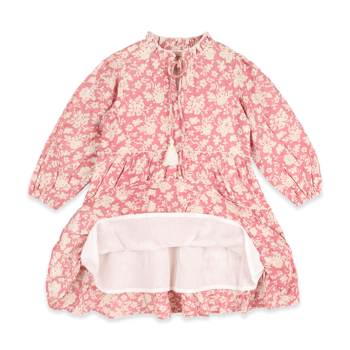 Jasmine Layered Girl Dress - Pink Floral (Organic Cotton) - Voile Lining
