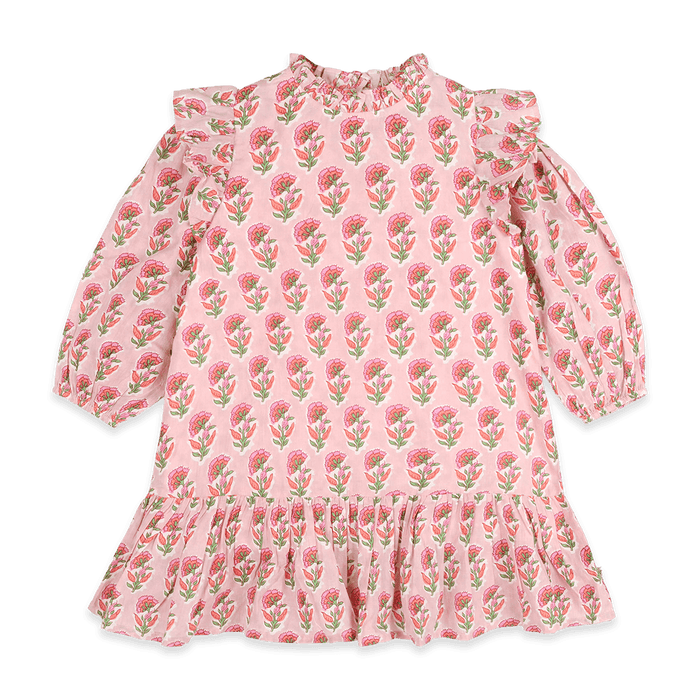Jocelyn Floral Girl Dress - Pink (Organic Cotton) - Front