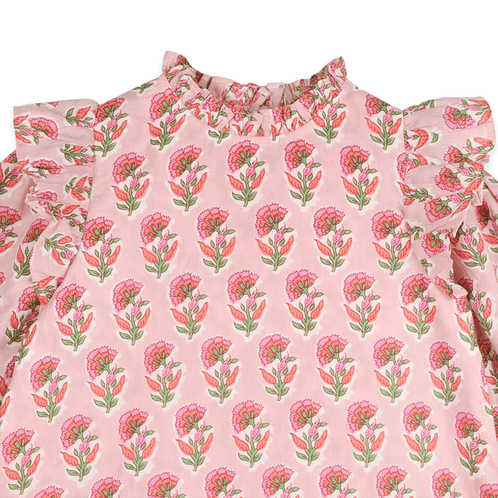 Jocelyn Floral Girl Dress - Pink (Organic Cotton) - Detail