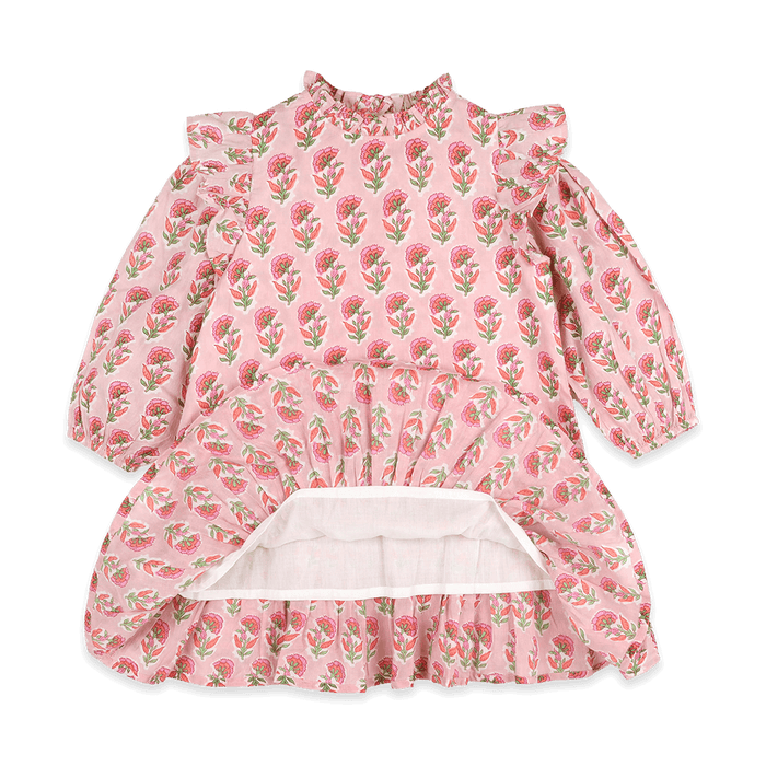 Jocelyn Floral Girl Dress - Pink (Organic Cotton) - Voile Lining