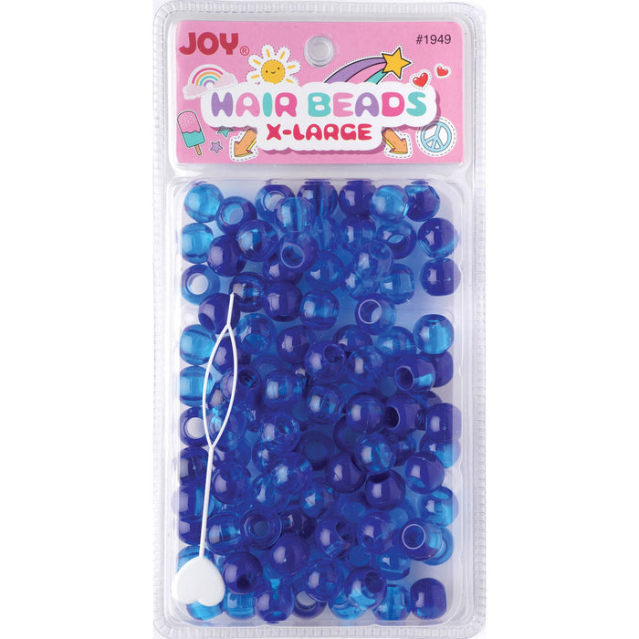 Joy Round Hair Beads X-Large, 100 Count, Two Tone Dark Vivid Blue