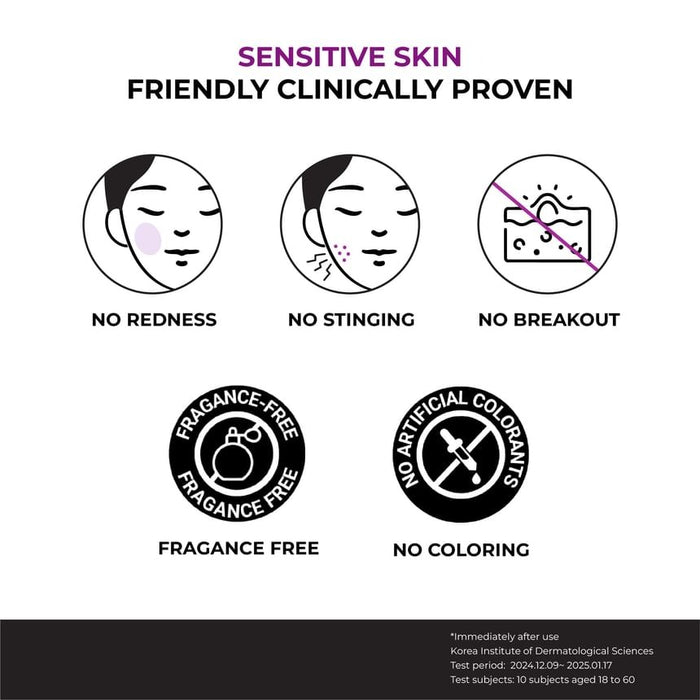 Diagram of sensitive skin benefits with icons and text on a white background