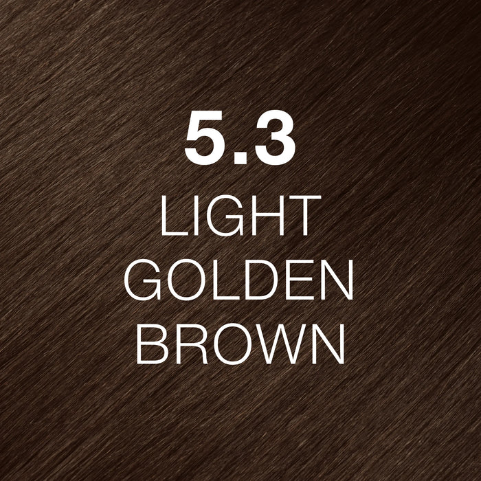 GK Hair Juvexin Cream Color Goldens 5.3 Light Golden Brown hair texture close-up in warm medium brown with golden lights