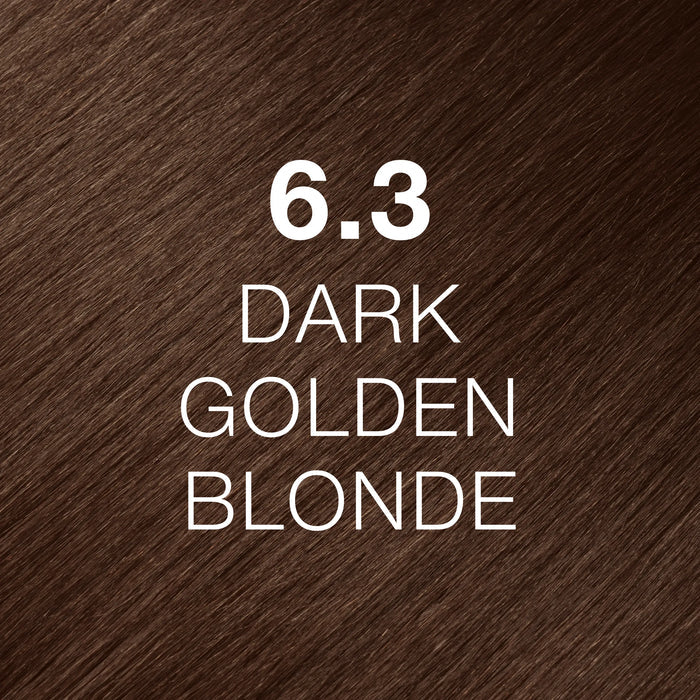 GK Hair Juvexin Cream Color Goldens 6.3 Dark Golden Blonde hair texture close-up in warm golden chestnut brown