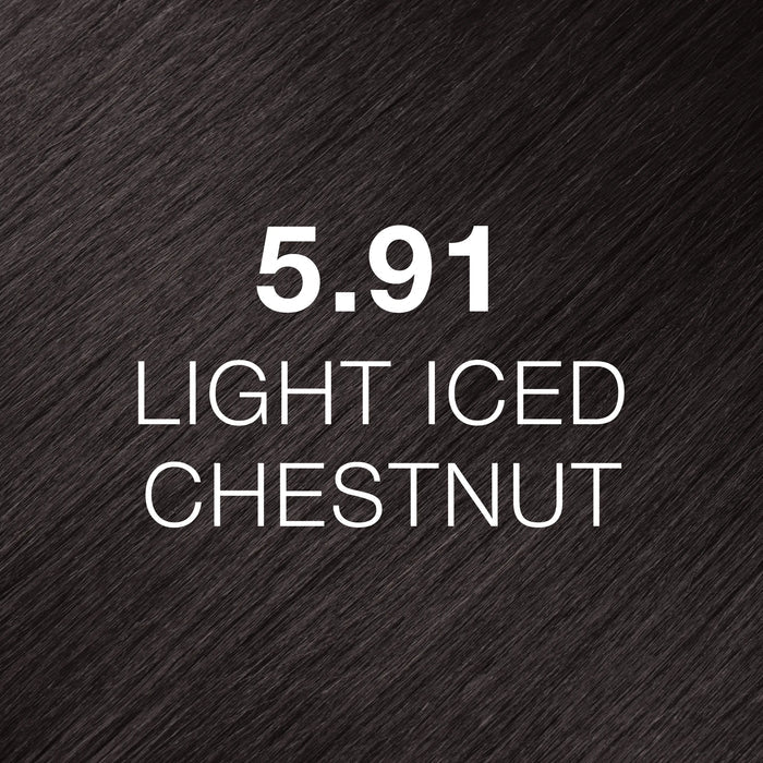 GK Hair Juvexin Cream Color Iced Chestnut 5.91 Light Iced Chestnut hair texture close-up in cool ash-toned dark brown