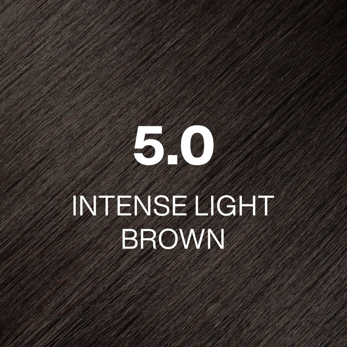 GK Hair Juvexin Cream Color Intense Naturals 5.0 Intense Light Brown full-frame hair color swatch, deep neutral brown strands