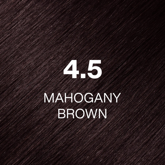 GK Hair Juvexin Cream Color 4.5 Mahogany Brown hair color swatch, dark cool brown hair with a plum-red cast