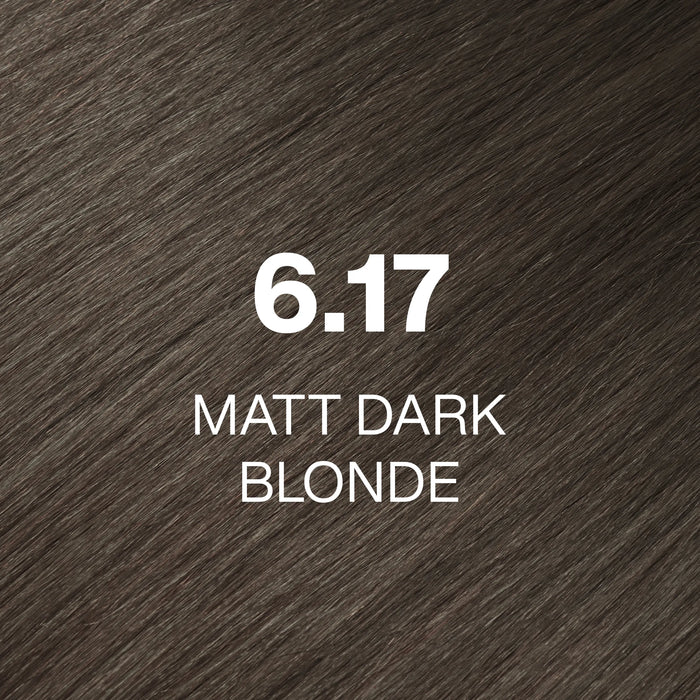 GK Hair Juvexin Cream Color 6.17 Matt Dark Blonde hair color swatch, cool ash-brown hair texture