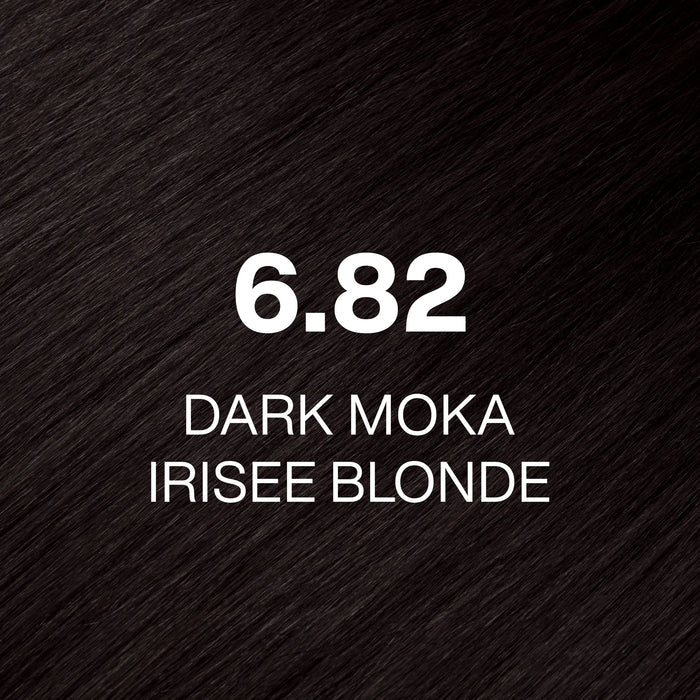 GK Hair Juvexin Cream Color Moka, shade 6.82 Dark Moka Irisee Blonde: dark cool-brown hair color swatch with a plum cast