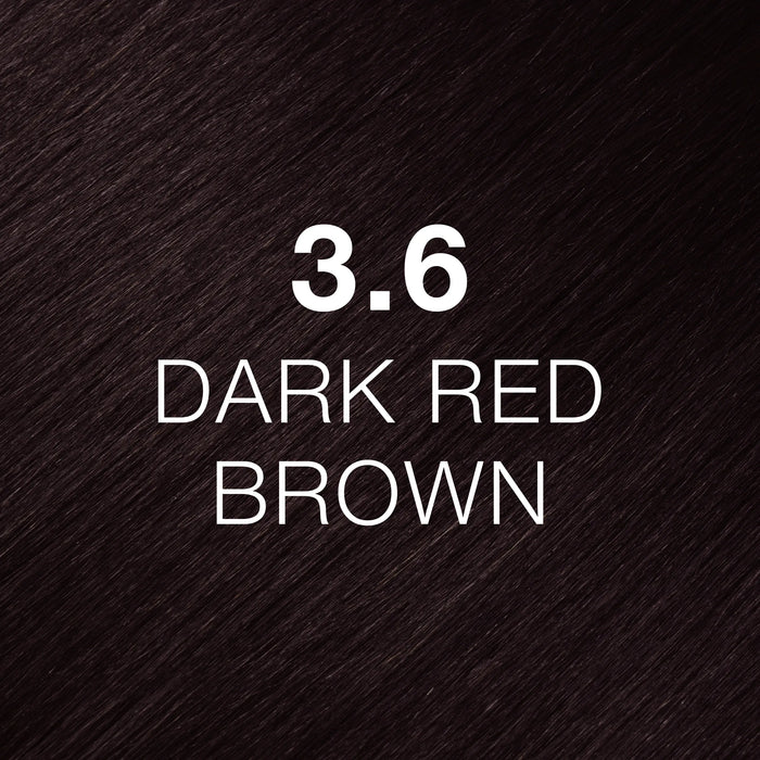 GK Hair Juvexin Cream Color 3.6 Dark Red Brown hair color swatch, near-black brown with a faint red cast across the frame