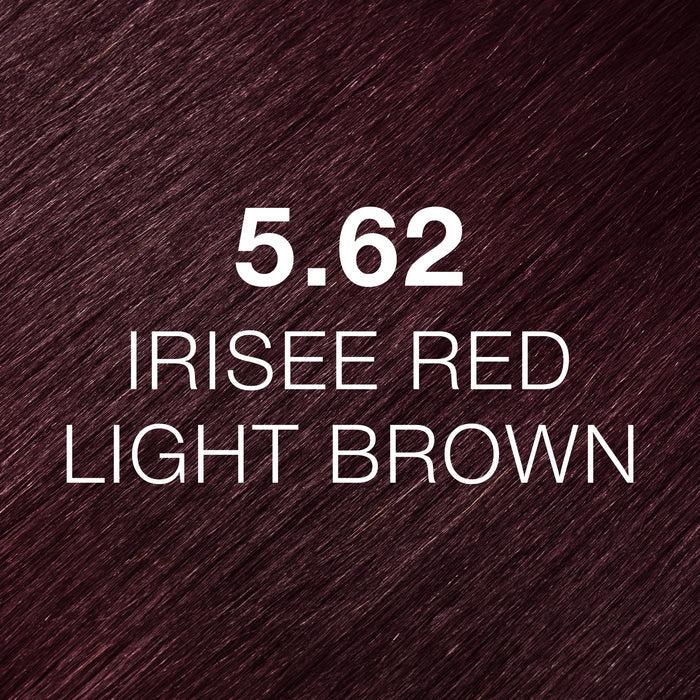GK Hair Juvexin Cream Color 5.62 Irisee Red Light Brown hair color swatch, deep plum-toned burgundy strands filling the frame