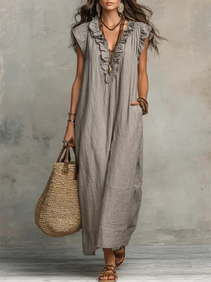 Katlyn - Flowy Linen Boho Maxi Dress