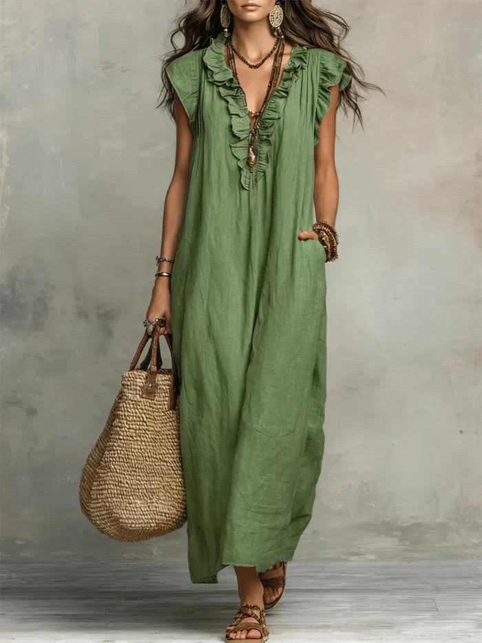 Katlyn - Flowy Linen Boho Maxi Dress