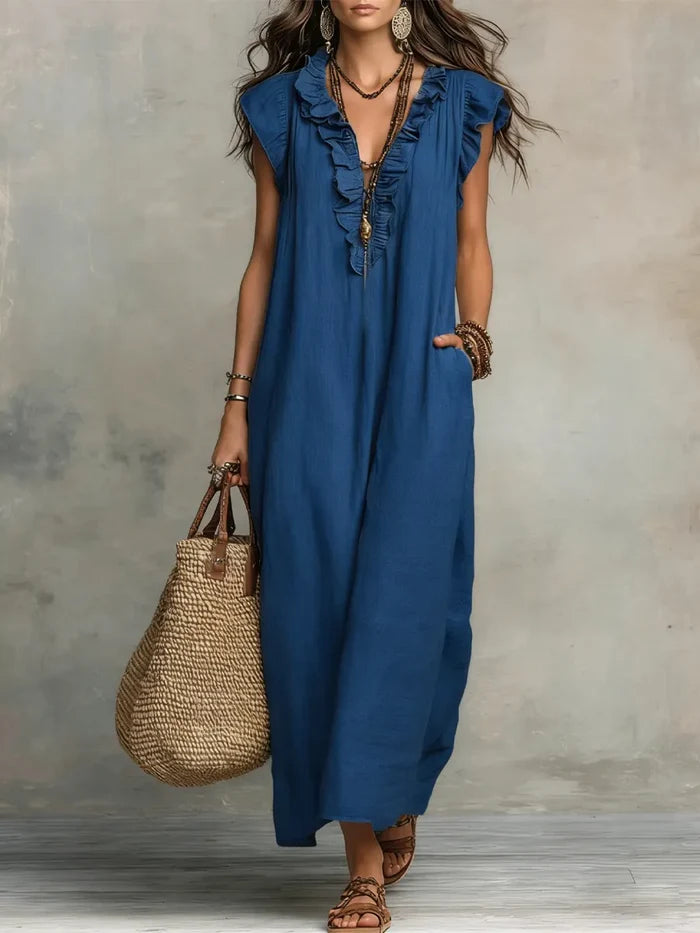 Katlyn - Flowy Linen Boho Maxi Dress