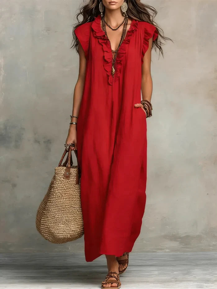 Katlyn - Flowy Linen Boho Maxi Dress