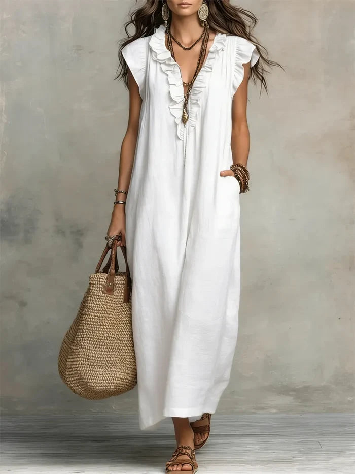 Katlyn - Flowy Linen Boho Maxi Dress
