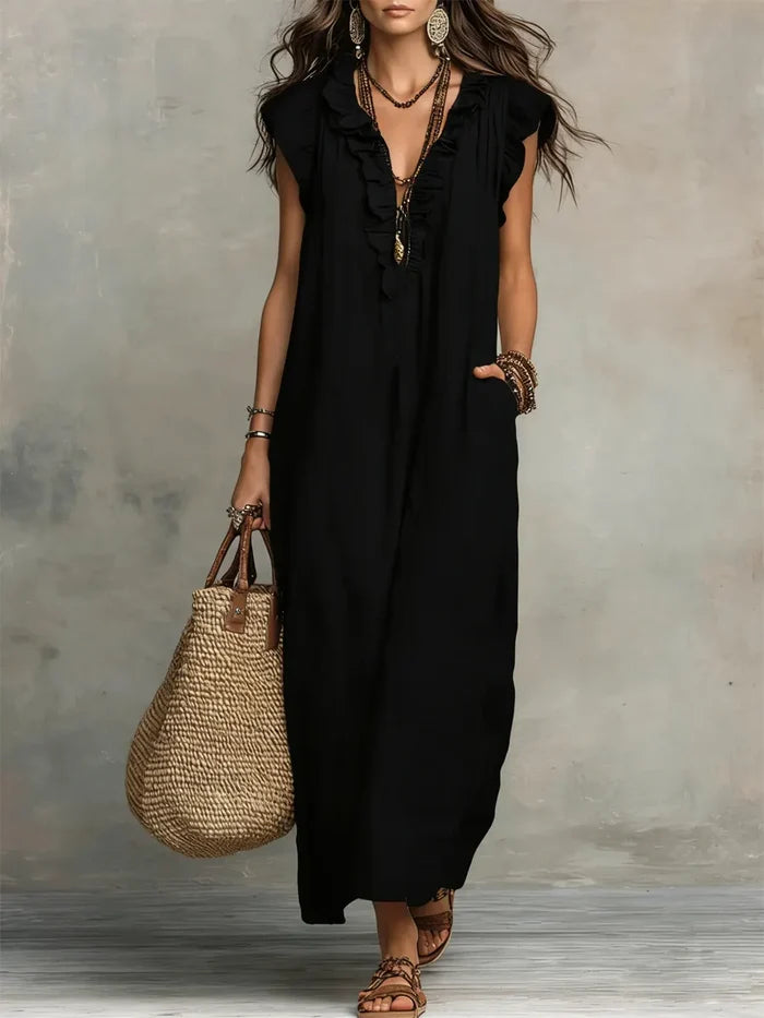 Katlyn - Flowy Linen Boho Maxi Dress