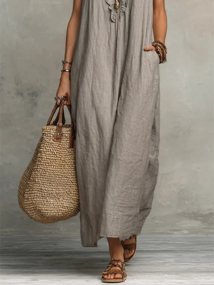 Katlyn - Flowy Linen Boho Maxi Dress