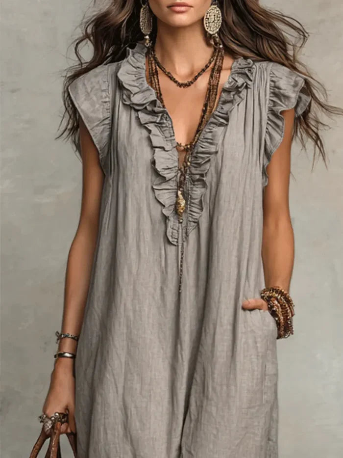 Katlyn - Flowy Linen Boho Maxi Dress