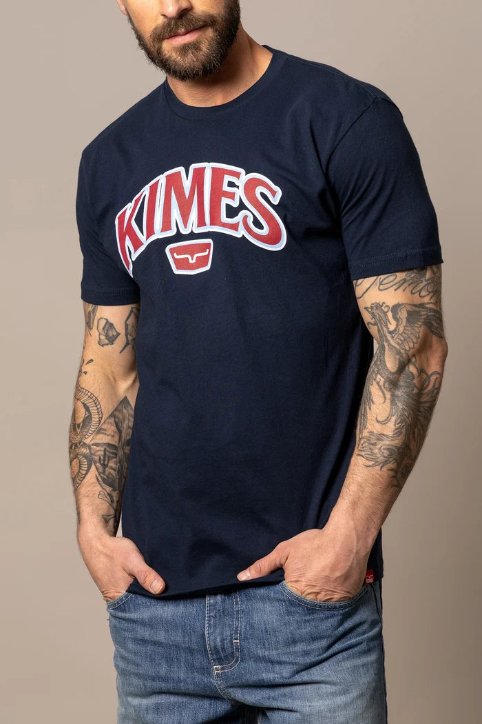 Men's Kimes Kubo graphic T-shirt, dark navy with red and white KIMES logo