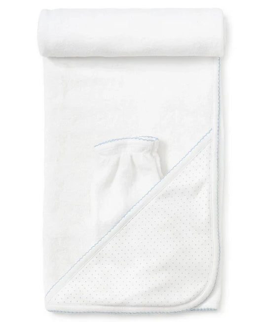 Kissy NEW Dots Towel w/Mitt-White/Lt.Blue