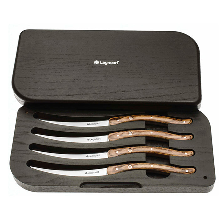 Legnoart Wagyu 4 Piece Steak Knife Set with Light Wood Handle in Luxury Solid Wooden Box