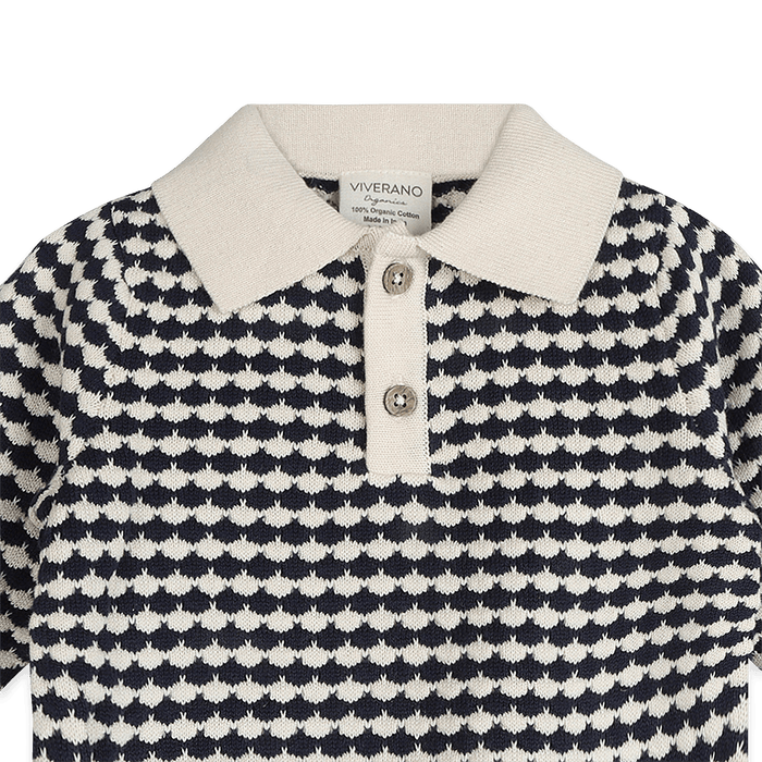 Organic Cotton Leo Textured Knit Polo Baby Pullover and Pant Set, Detail