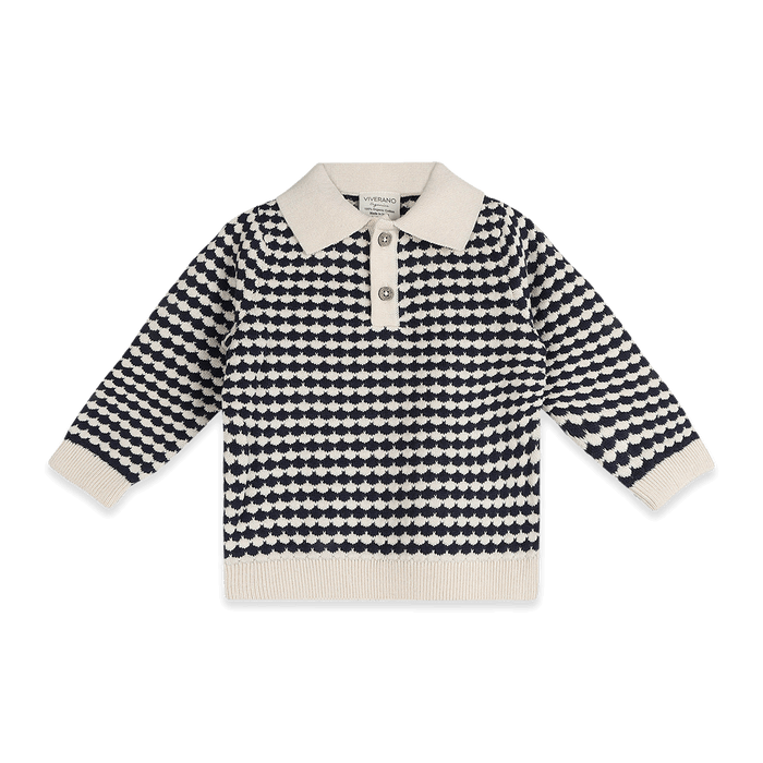 Organic Cotton Leo Textured Knit Polo Baby Pullover and Pant Set, Front