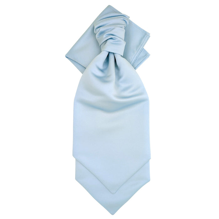 Light Blue Pocket Square - Satin Finish | 100% Polyester styled with matching cravat, perfect for elegant wedding or formal occasions.