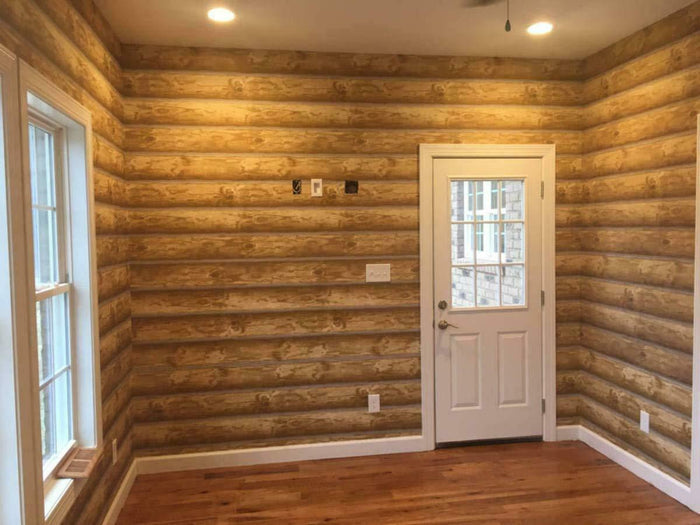Light Brown Rustic Cabin Lodge Log Wallpaper CH7977 Prepasted Double Roll Bolt