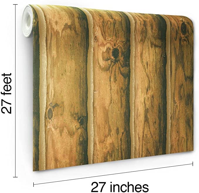 Light Brown Rustic Cabin Lodge Log Wallpaper CH7977 Prepasted Double Roll Bolt
