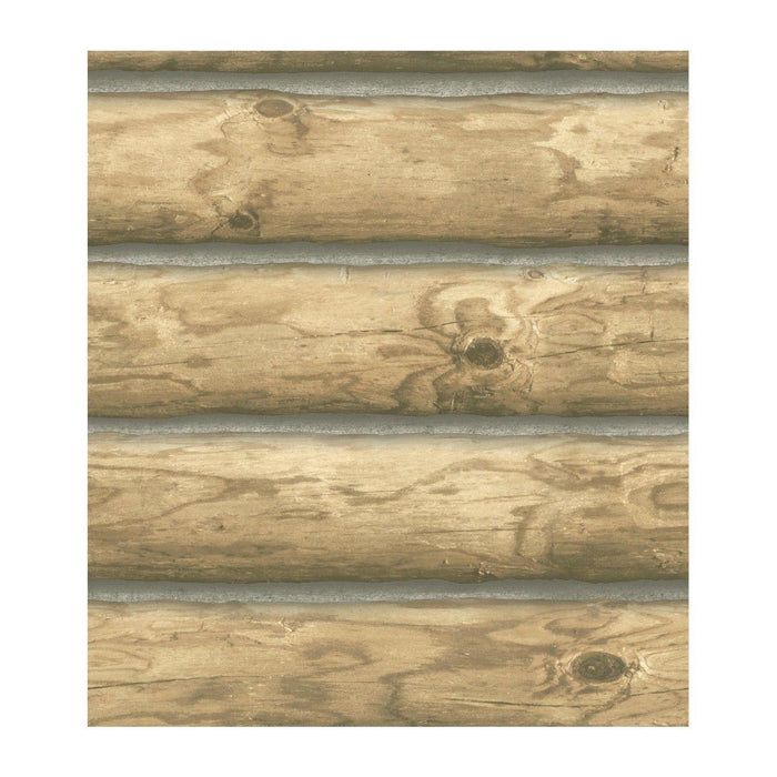 Light Brown Rustic Cabin Lodge Log Wallpaper CH7977 Prepasted Double Roll Bolt - EonShoppee