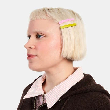 Lilac + Chartreuse Wavy Slide Clips