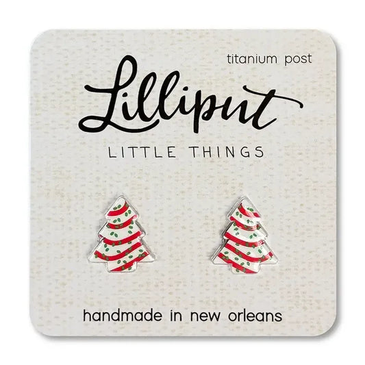Lilliput White Tree Snack Cake Earrings