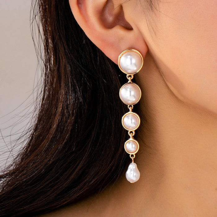 Linear Gradual Pearl Drop Earring | GOLD