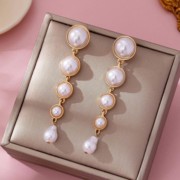 Linear Gradual Pearl Drop Earring | GOLD