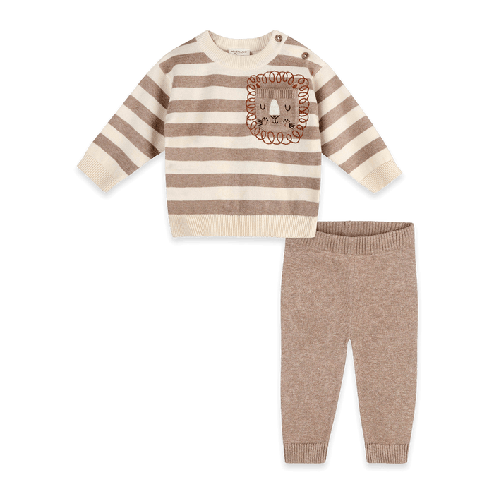Lion Baby Knit Pullover and Pant Set, Organic Cotton