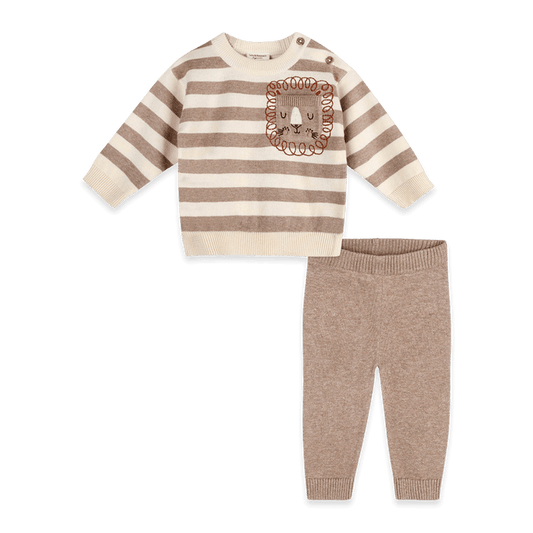 Lion Baby Knit Pullover and Pant Set, Organic Cotton