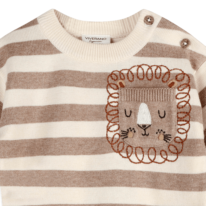 Organic Cotton Lion Baby Knit Pullover and Pant Set, Pocket Detail