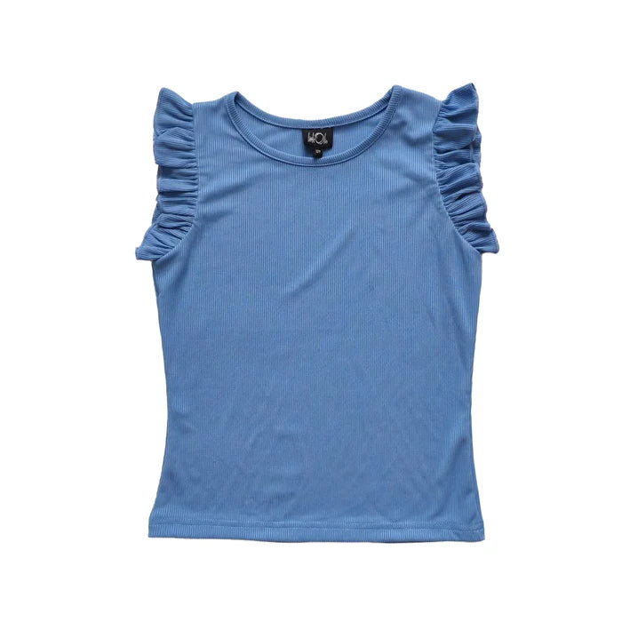 Little Olin Blue Rib Flutter Sleeve Top