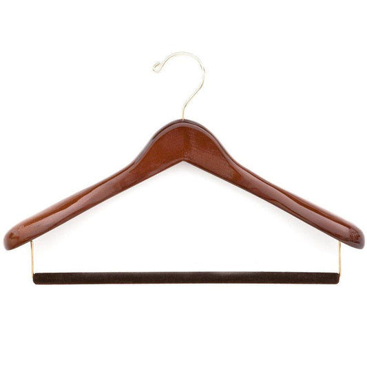 A KirbyAllison.com luxury wooden suit hanger to protect and extend the life garments.