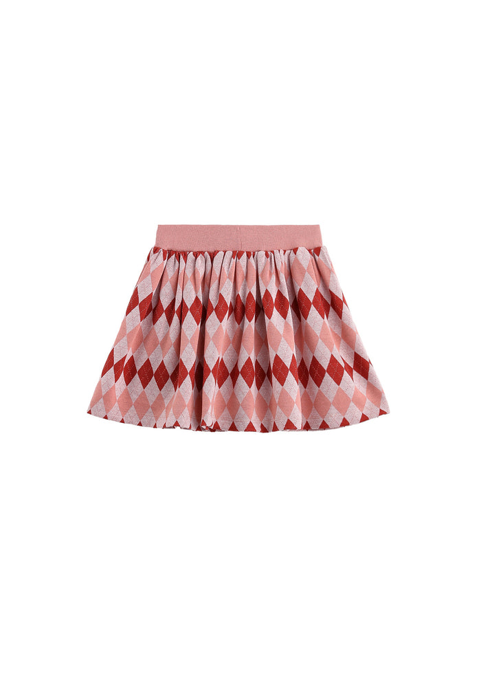 Mabel & Honey Jessica Argyle Skirt-Pink/Red